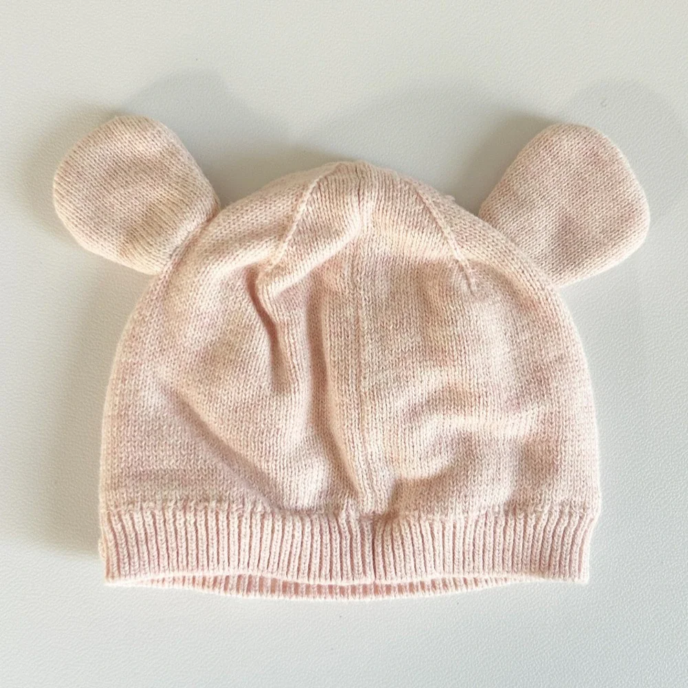 Janie and Jack‎ Baby Girls Pink Knit Bear Ear Bow Coquette Beanie Hat Size 0-3M